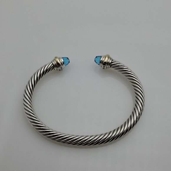 David Yurman Sterling Silver Bracelet with 14K Yellow Gold and Blue Topaz, 5mm - Picture 2 of 5